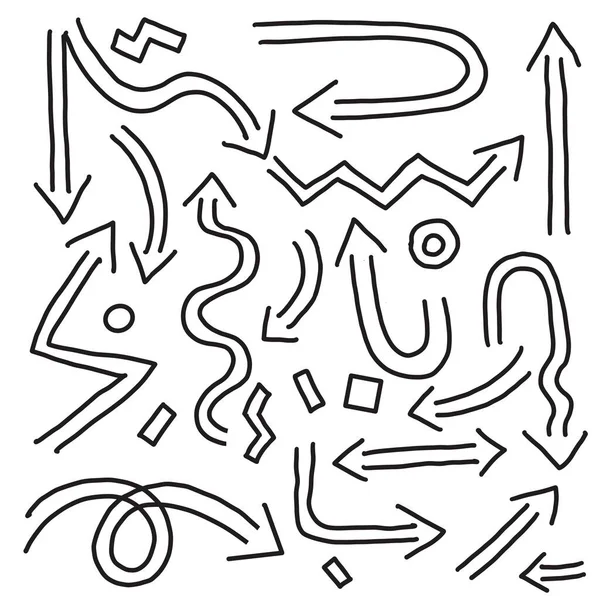 Schwarze Kritzelpfeil Symbole Handgezeichnetem Stil Doodle Pfeil Skizze Zeichen Und — Stockvektor