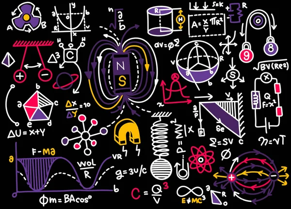 Natuurkunde Onderwijs Wiskunde Wetenschap Patroon Met Handgeschreven Formules — Stockvector