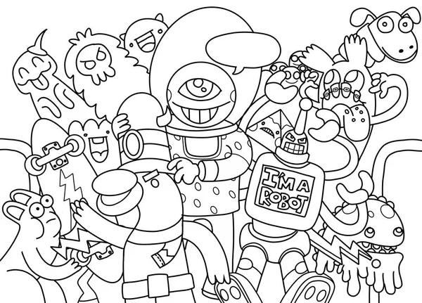 Doodle Imaginära Tecknad Stad Vektor Illustration Doodle Söt Monster Bakgrund — Stock vektor