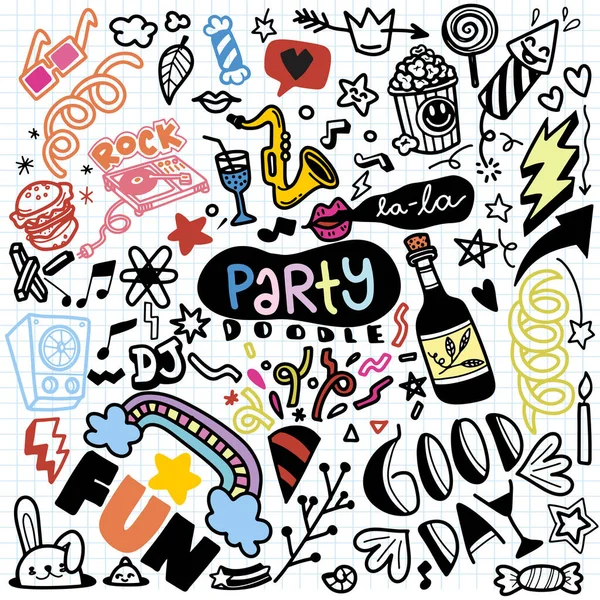 Conjunto Doodle Party Grupo Doodle Party Ícones Esboço Para Convite — Vetor de Stock