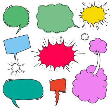 El yapımı konuşma baloncukları izole edildi. Doodle kümesi elemanı. resimleme.