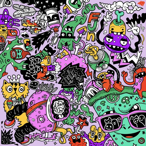 Abstraktní Grunge Městský Vzor Monster Charakter Super Kreslení Stylu Graffiti — Stockový vektor