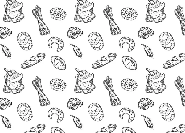 Fond Motif Sans Couture Boulangerie Dessiné Main Motif Seamlrss Rétro — Image vectorielle