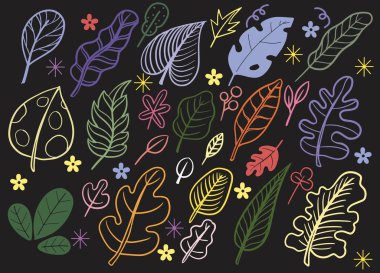 Farklı el çizimi ağaç yaprakları koleksiyonu