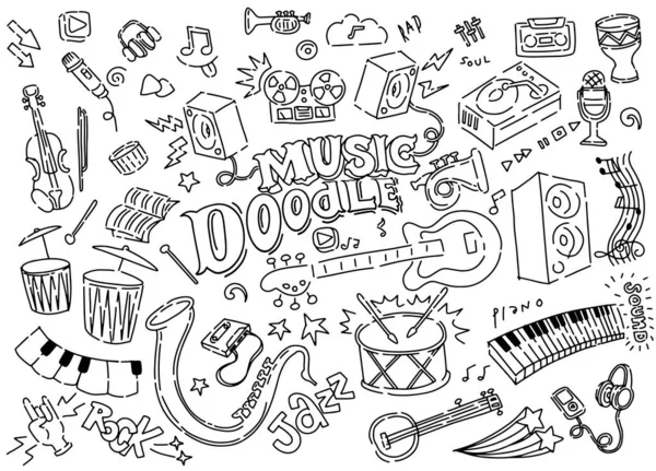 Zestaw Ilustracji Muzycznych Ręcznie Rysowane Doodle Sketch Line — Wektor stockowy