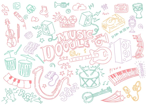 Set Music Illustration Hand Drawn Doodle Sketch Line — Stock Vector