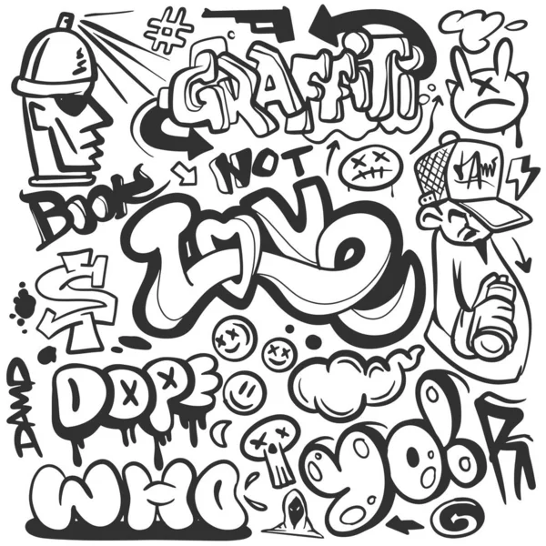 Háttér Egy Gyűjtemény Graffiti Rajzok Graffiti Kellékek Kreatív Elemek Kézzel — Stock Vector