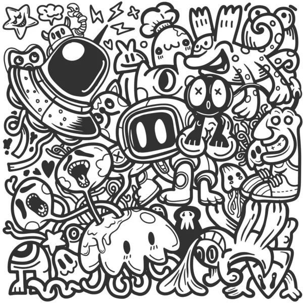 Abstract Grunge Stedelijk Patroon Met Monster Karakter Super Tekening Graffiti — Stockvector