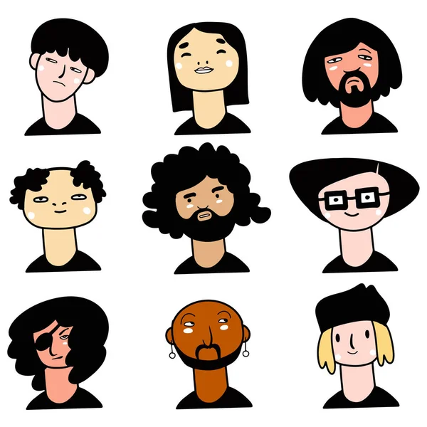 Ručně Kreslené Lidé Sbírka Avatar Sada Různých Portrétů Hlavy — Stockový vektor