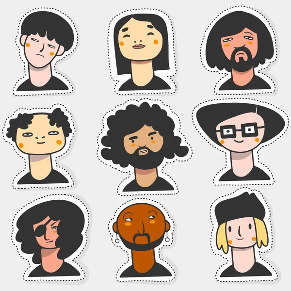 El çizimi insan avatar koleksiyonu, farklı kafa portresi seti.