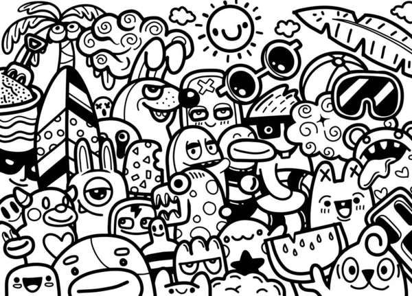 Doodle Stylu Abstrakcyjny Grunge Stylu Miejskim Postaciami Potworów Koncepcji Latem — Wektor stockowy