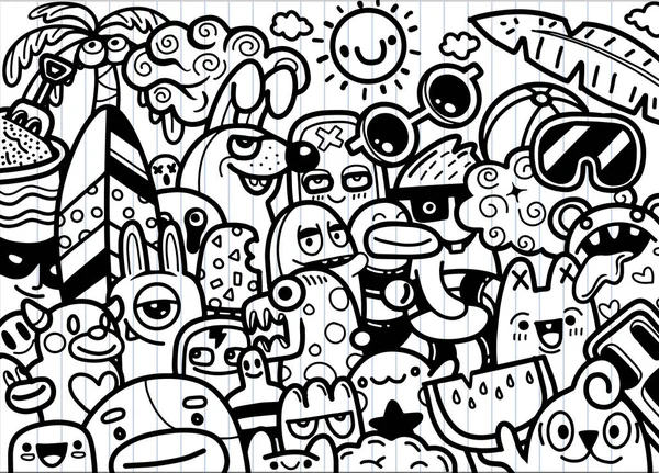 Estilo Doodle Estilo Urbano Grunge Abstracto Con Personajes Monstruosos Concepto — Vector de stock