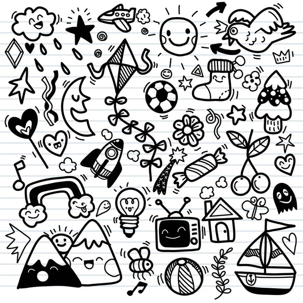 Çocuklar için çizim sevimli vektör illüstrasyonu, beyaz arka planda süsleme için el çizimi şirin karalamalar, komik el çizimi, boyama sayfası.