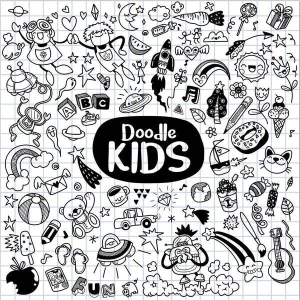 Doodle Mignon Pour Enfants Illustration Vectorielle Ensemble Dessiné Main Mignons — Image vectorielle