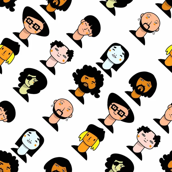 Seamless Pattern Hand Drawn People Avatar Collection Set Different Head — Photo