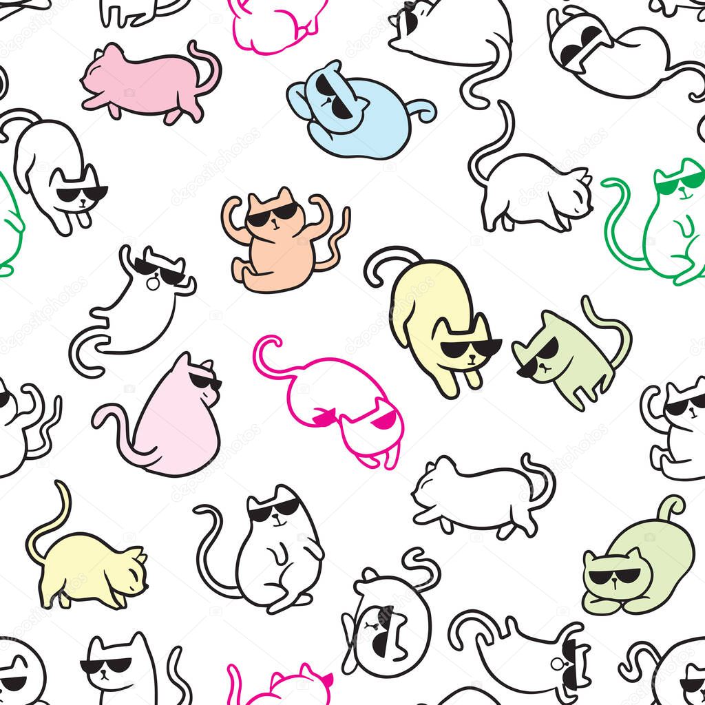 Collection of adorable and amusing kitties, On a white background, a collection of cute cat are hand drawn with contour lines.