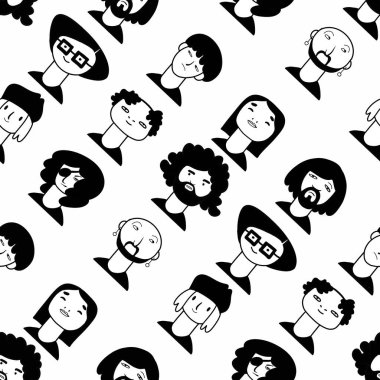 Elle çizilmiş insan avatar koleksiyonu, farklı kafa portresi seti, boyama kitabı.,