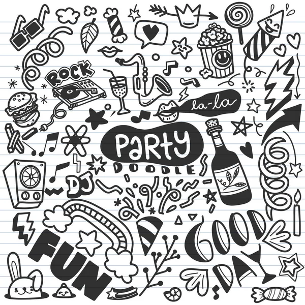 Conjunto Doodle Party Grupo Doodle Party Ícones Esboço Para Convite —  Vetores de Stock