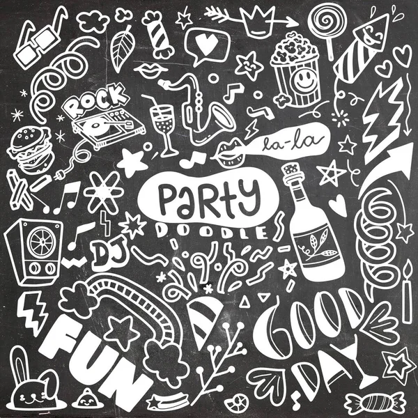 Set Party Doodle Doodle Party Set Sketch Icons Invitation Flyer — Stock Vector