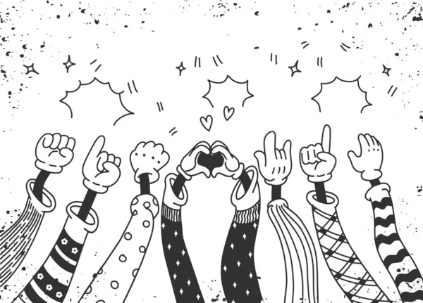 Mano Disegnata Mani Applaudendo Ovazione Applausi Pollice Gesto Stile Doodle — Vettoriale Stock