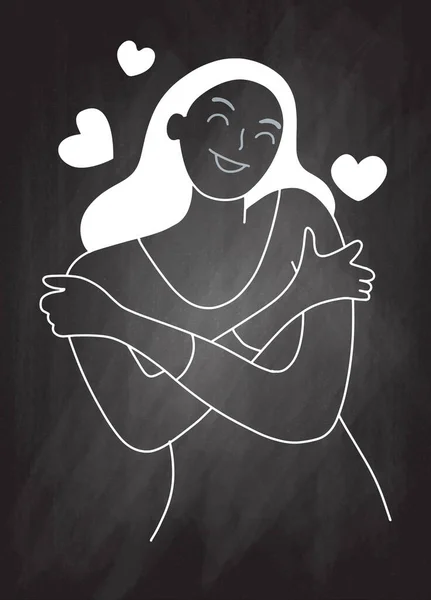Люби Себя Обнимает Себя Любовь Концепции Самостоятельно Охрана Здоровья Девочек — стоковый вектор
