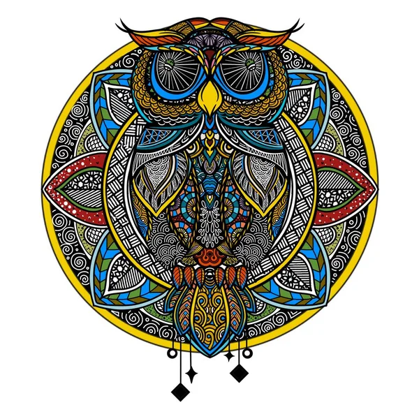 Colorful Owl Zentangle Art Illustration Ethnic Patterned Vector Illustration African — Wektor stockowy
