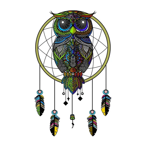 Colorful Owl Zentangle Art Illustration Ethnic Patterned Vector Illustration African — Stockvector