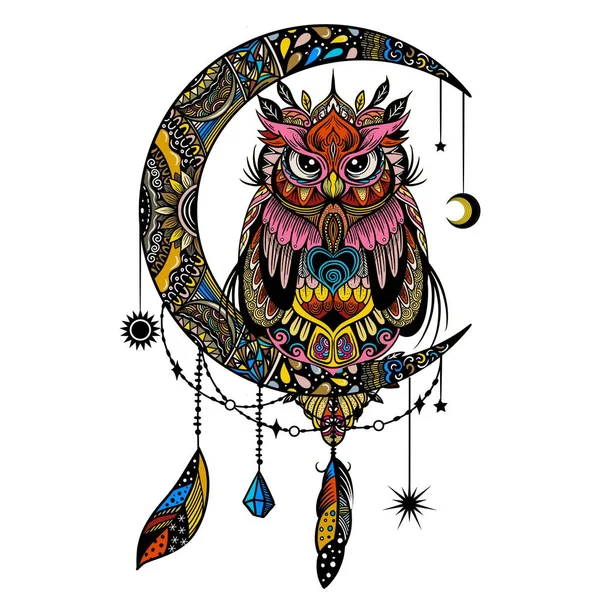 Colorful Owl Zentangle Art Illustration Ethnic Patterned Vector Illustration African — Stok Vektör