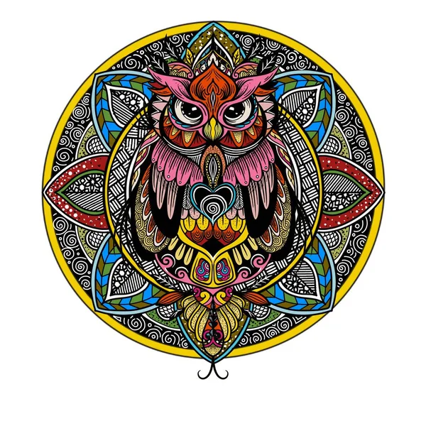 Colorful Owl Zentangle Art Illustration Ethnic Patterned Vector Illustration African — Stockvector