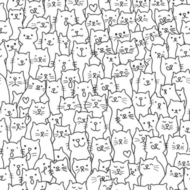 Seamless  pattern with funny cute cats , based on hand drawn playful cats. Great for decor, surface design, postcard