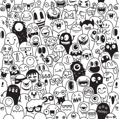 illustration poster of a monster. Monster cartoon characters in a seamless pattern. various monster poses and expressions. Simple color-flat design