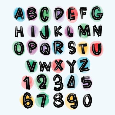 watercolor Paper cut alphabet and number typography Illustrator set 