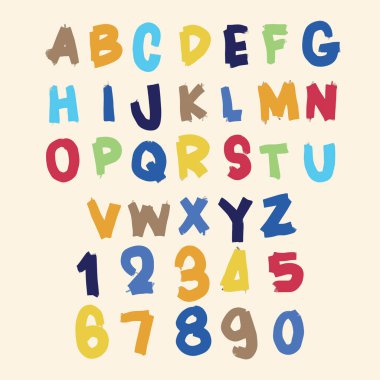 watercolor Paper cut alphabet and number typography Illustrator set 