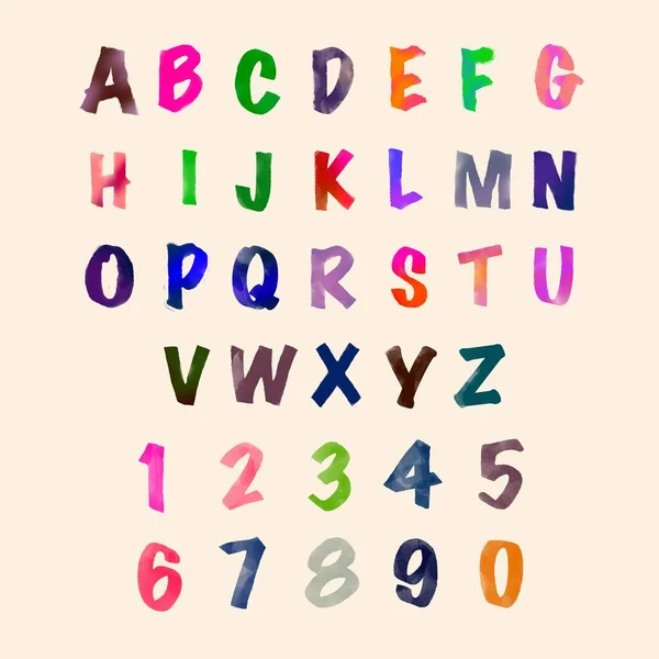 Watercolor Paper Cut Alphabet Number Typography Illustrator Set — Stock vektor