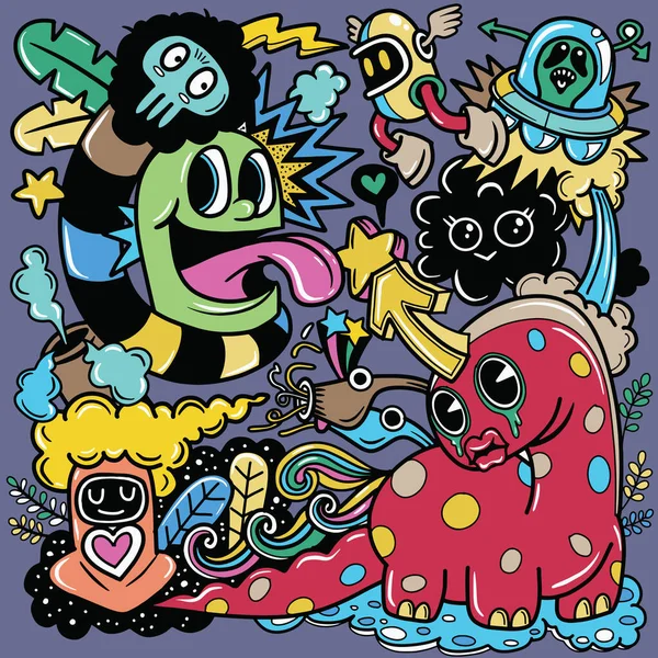 Illustration Doodle Cute Monster Background Hand Drawing Doodle — 스톡 벡터