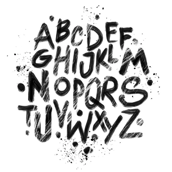 Alphabet Poster Dry Brush Ink Artistic Modern Calligraphy Print Handdrawn — Stock Vector