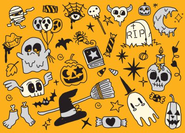 Geleneksel vektör flaş çizelgeleri. Her biri ayrı bir katmanda, siyah ve beyaz el çizimi klipsli sanat ve grafik tasarım elementleri izole edilmiştir.