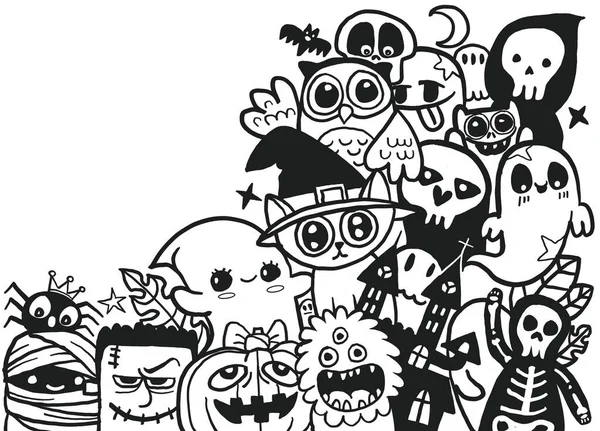 Halloween Κόμμα Απόκριες Συλλογή Εικονογράφηση Του Doodle Χαριτωμένο Τέρας Αντίγραφο — Διανυσματικό Αρχείο