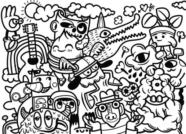 Doodle 스타일 추상적 Grunge 스타일 컨셉의 몬스터 캐릭터와 — 스톡 벡터