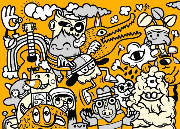 Doodle Styl Abstraktní Grunge Městský Styl Monster Znaky Letním Konceptu — Stockový vektor