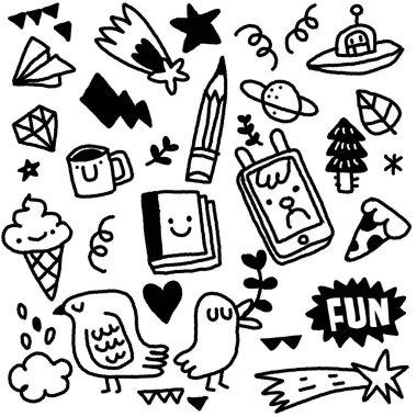 Soyut şekil karalama nesneleri siluet retro seti. El çizimi boho tasarımı. Modern rahat dekor modası kolaj sanat koleksiyonunu şekillendirir, her biri ayrı bir katmanda