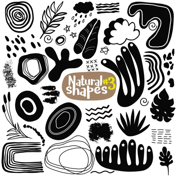 Abstract Shape Trendy Doodle Nature Objects Silhouette Retro Set Hand — Stock Vector