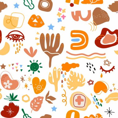 Modern renkli desenler. El çizimi moda soyut çizimler. Yaratıcı kolaj kusursuz desenler.