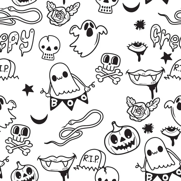 Funny Ghosts Seamless Pattern Coloring Book Black White Background — Stock Vector