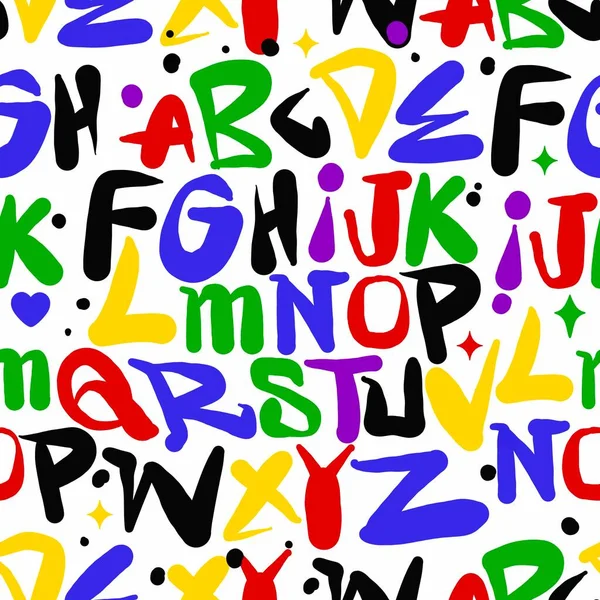 Vektornahtloses Alphabet Muster Mit Lustigen Lateinischen Buchstaben Weiß Wiederholbarer Ungewöhnlicher — Stockvektor