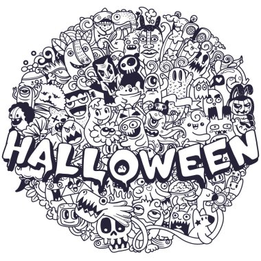 Komik canavarların vektör çizimi boyama kitabı için şekil şekli, El çizimi karalama, her biri ayrı bir katmana..