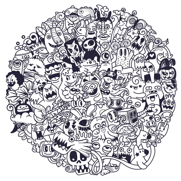 Illustration Vectorielle Motif Forme Cercle Monstres Drôles Pour Livre Coloriage — Image vectorielle