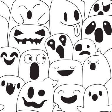 Şirin hayalet deseni, illüstrasyon, hoş el çizimleri, kusursuz karalamalar.