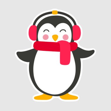 Penguen, sevimli karakterler Noel illüstrasyon tasarımı, tatlı duygular dizisi, beyaz arka planda izole edilmiş, izole nesneler elle çizilmiş.