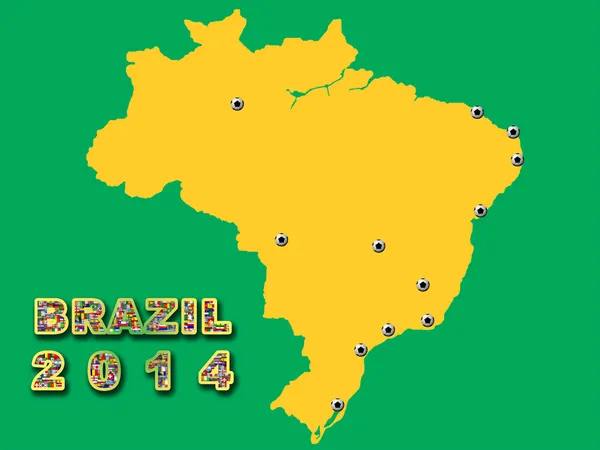 Brasil mapa con las naciones calificadas para el torneo 2014 . — Foto de Stock